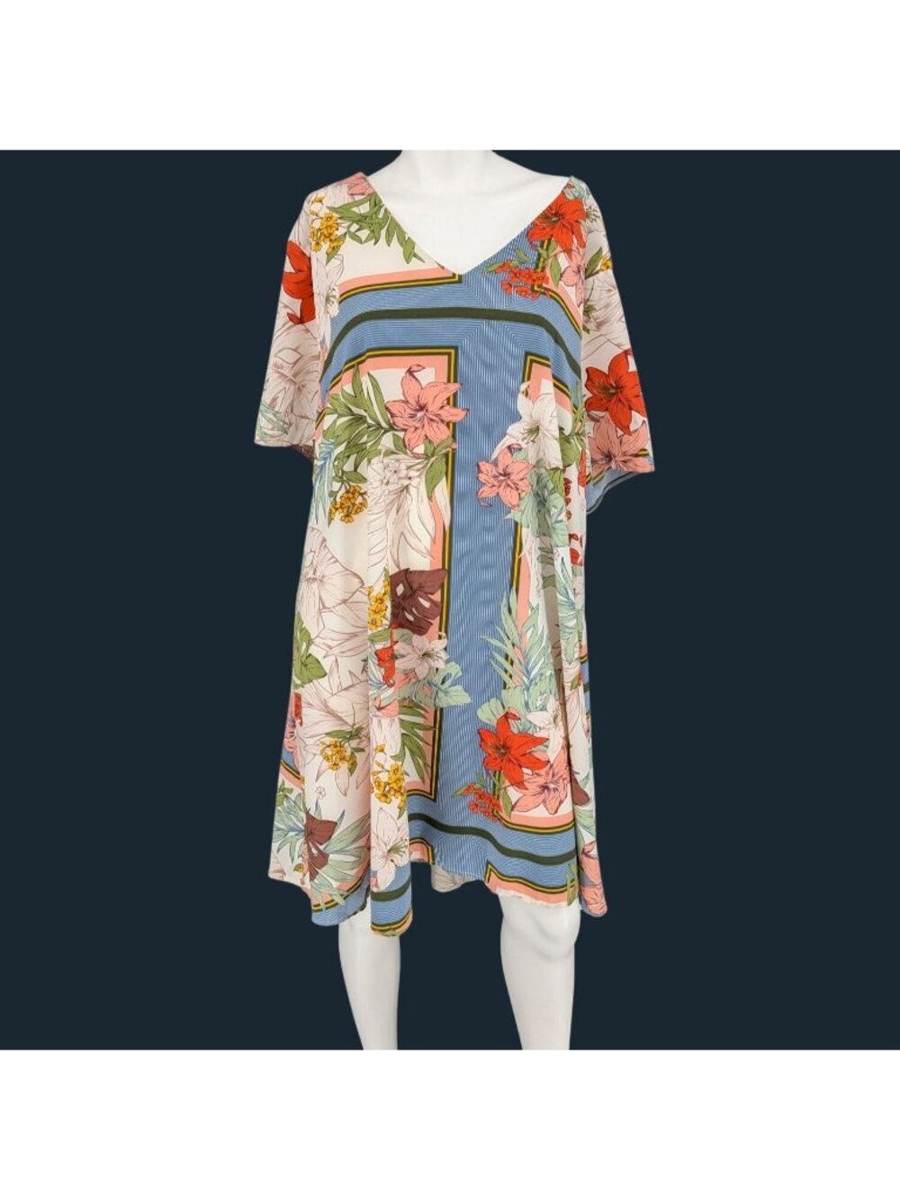 AX Paris Floral Kaftan Tunic Dress Tropical Scarf Print Coastal Relaxed Plus 24